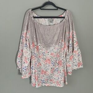 NEW Luukse Floral Paisley Off Shoulder Bell Sleeve Top 4X